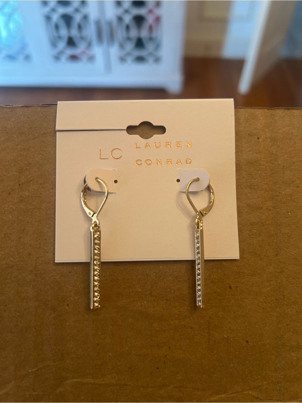 LC Lauren Conrad Gold Tone Linear Crystal Drop Earrings